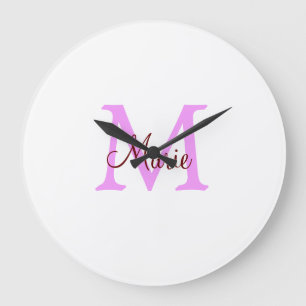 enkel minimal lägg till namn monogram rosa röd stor klocka