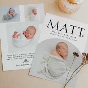 Enkel, minimal modern Arch Baby-foto-födelse Meddelande