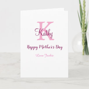 enkel minimal modern mors dag monogram rosa namn t kort