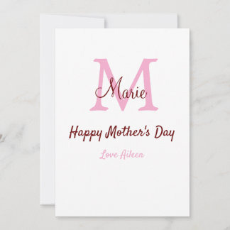 enkel minimal mödersdagsmonogram rosa namn text julkort