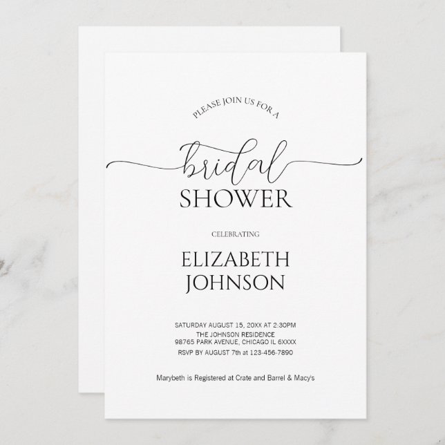 Enkel, minimal Möhippa för svartvitt i skript Inbjudningar (Fram/baksida)