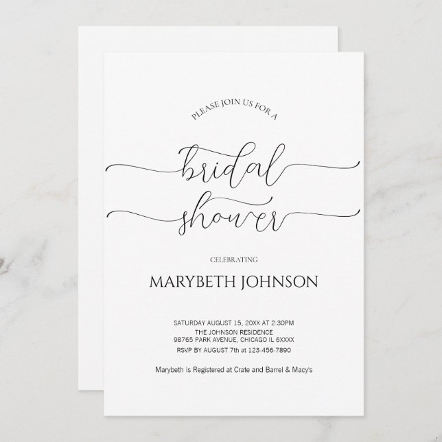 Enkel, minimal Möhippa för svartvitt i skript Inbjudningar (Fram/baksida)