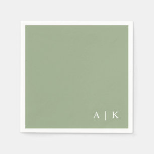 Enkel minimal monogram Grönt Personligt bröllp Pappersservett