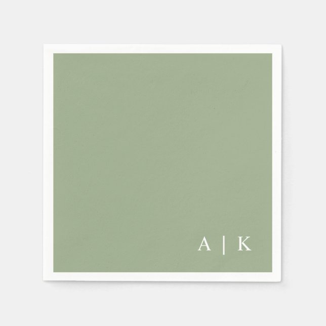 Enkel minimal monogram Grönt Personligt bröllp Pappersservett (Framsidan)