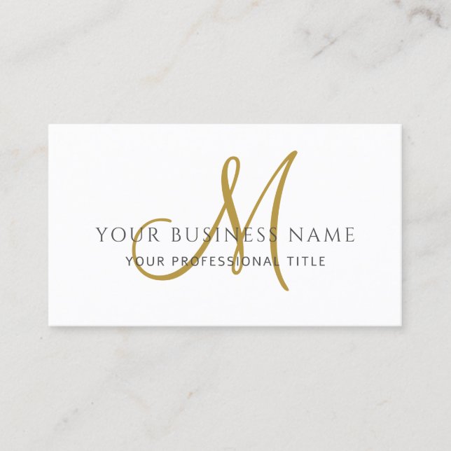 Enkel Minimal Monogram Guld Vit Visitkort (Framsida)