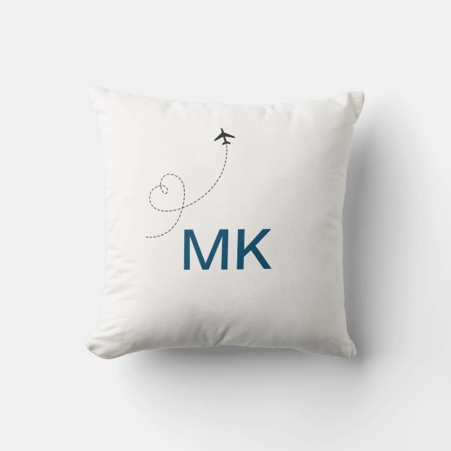 Enkel, minimal monogram, lägg till flygplan-sida f kudde (Framsida)