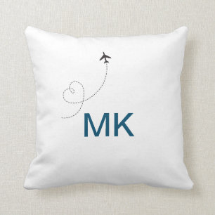 Enkel, minimal monogram, lägg till flygplan-sida f kudde