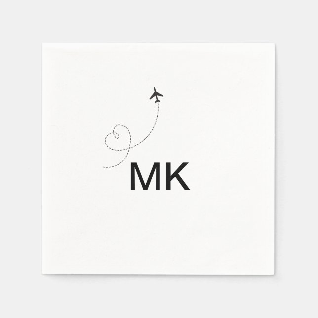 Enkel, minimal monogram, lägg till flygplan-sida f pappersservett (Framsidan)