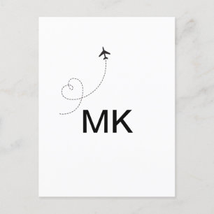 Enkel, minimal monogram, lägg till flygplan-sida f vykort