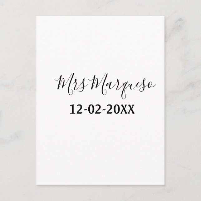 enkel minimal monogram mrs Mr namn datum år Thro Vykort (Framsida)