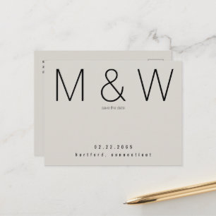 Enkel minimal monogram-Neutralt Spara datum Meddelande Vykort