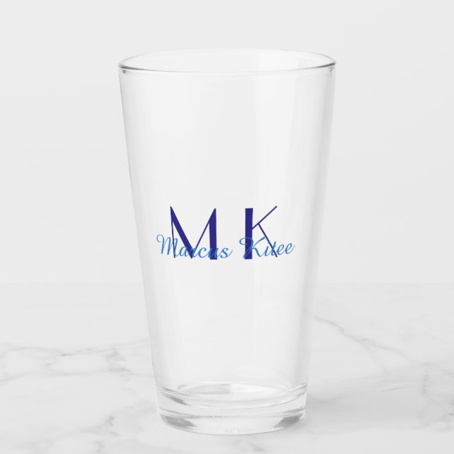enkel minimal monogram personlig namn blå ret glaskopp (Framsida)