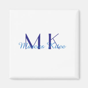 enkel minimal monogram personlig namn blå ret magnet