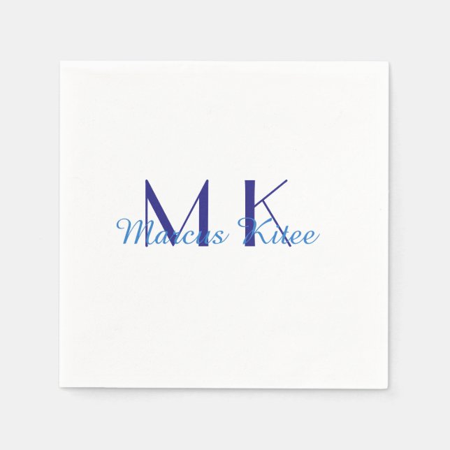 enkel minimal monogram personlig namn blå ret pappersservett (Framsidan)