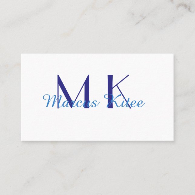 enkel minimal monogram personlig namn blå ret visitkort (Framsida)