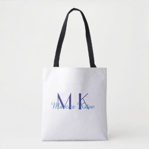 enkel minimal monogram personligt namn blå ret tygkasse
