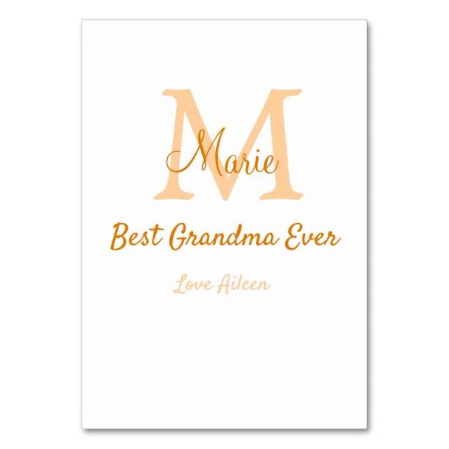 enkel, minimal, mormor någonsin, orange monogram bordsnummer (Framsidan)