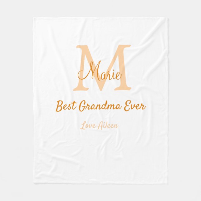 enkel, minimal, mormor någonsin, orange monogram fleecefilt (Framsidan)