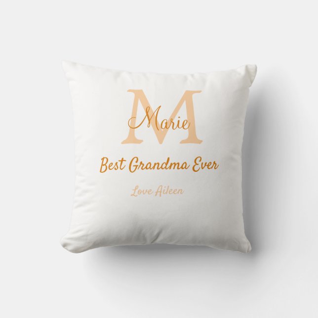 enkel, minimal, mormor någonsin, orange monogram kudde (Framsida)