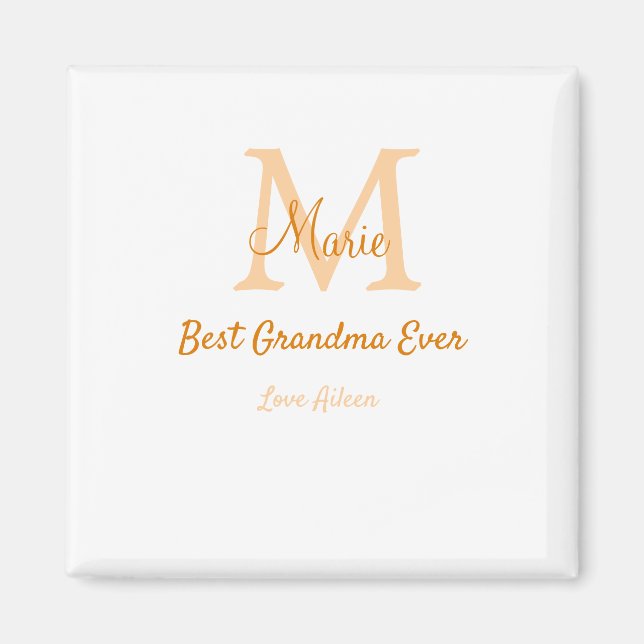 enkel, minimal, mormor någonsin, orange monogram magnet (Framsidan)