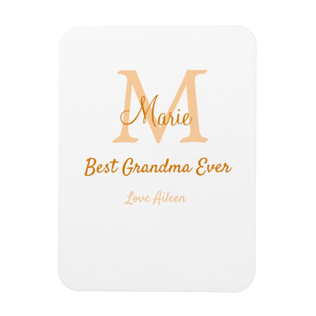 enkel, minimal, mormor någonsin, orange monogram magnet (Vertikal)