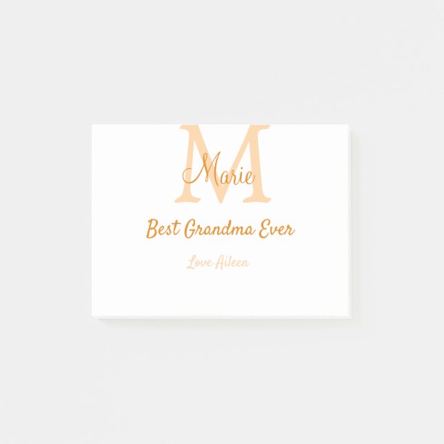 enkel, minimal, mormor någonsin, orange monogram post-it block (Framsida)