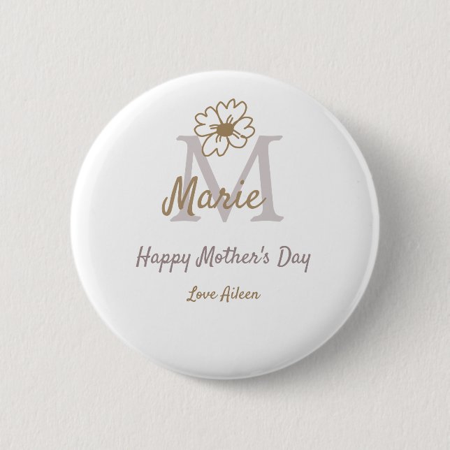 enkel minimal mors dag monogram gyllengrå f knapp (Framsida)