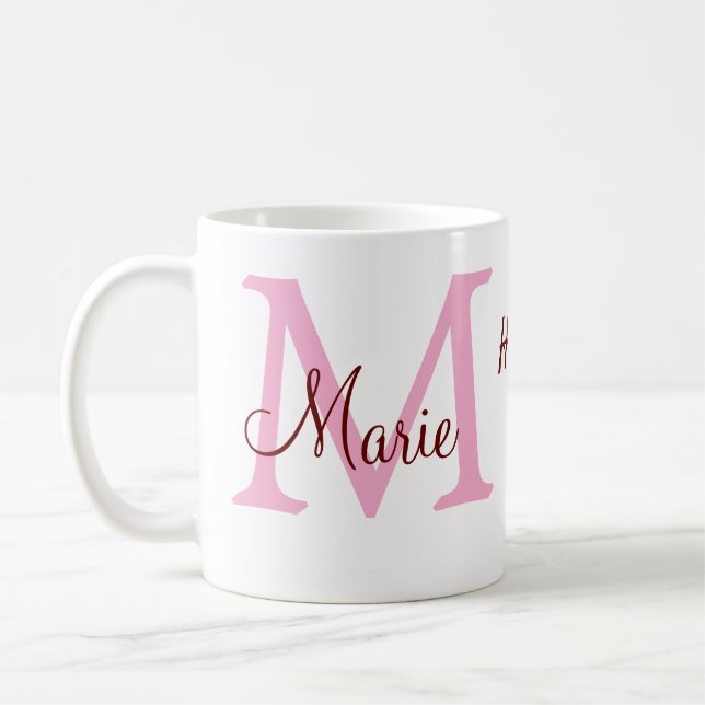enkel minimal mors dag monogram rosa namn tex kaffemugg (Vänster)