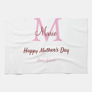 enkel minimal mors dag monogram rosa namn tex kökshandduk