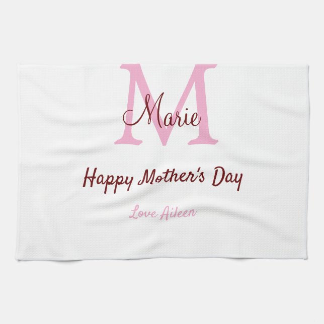 enkel minimal mors dag monogram rosa namn tex kökshandduk (Horisontell)