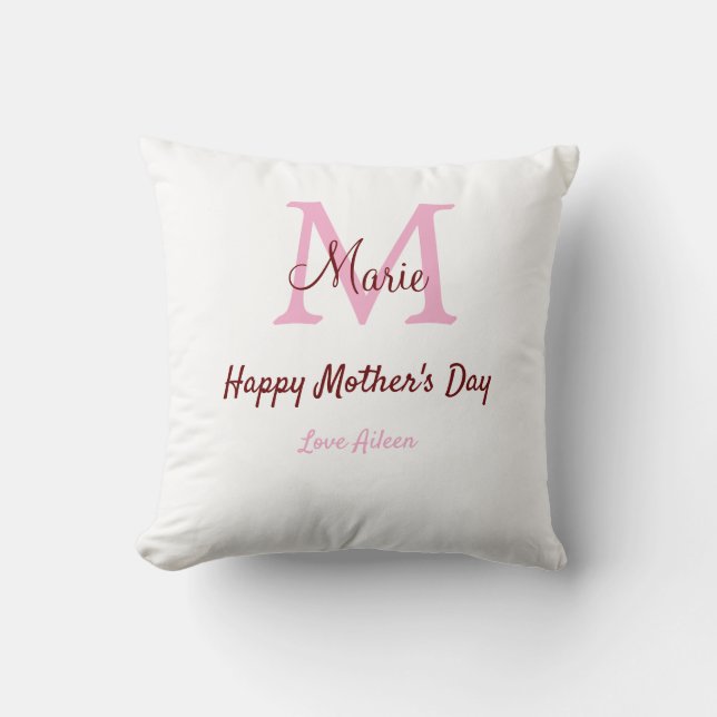 enkel minimal mors dag monogram rosa namn tex kudde (Framsida)