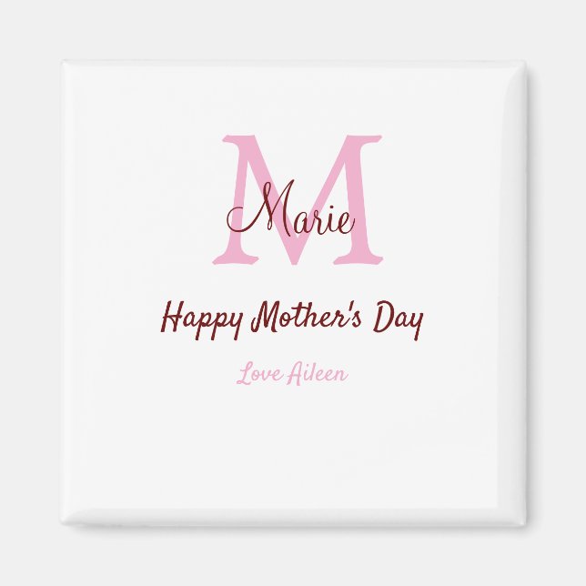 enkel minimal mors dag monogram rosa namn tex magnet (Framsidan)