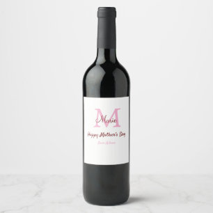 enkel minimal mors dag monogram rosa namn tex vinflaska etikett