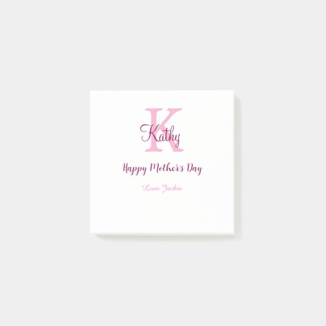 enkel minimal mors dag monogram rosa namn text post-it block (Framsida)