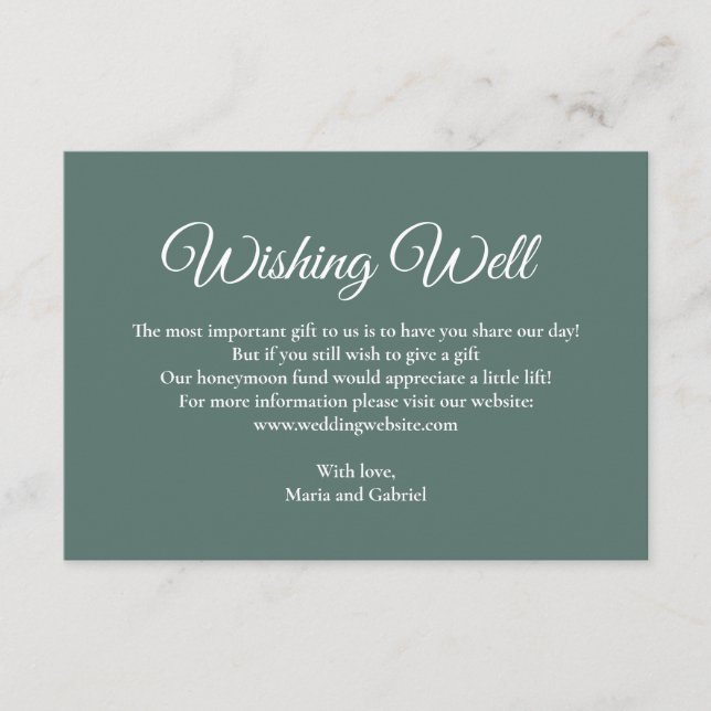 Enkel minimal önskebrunn. Damgrön bröllop Tilläggskort (Framsida)