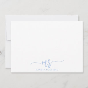 Enkel minimal Pastel Blue Namn-skript - initialt Anteckningskort