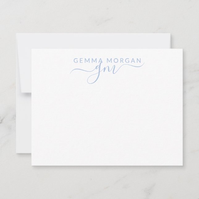 Enkel minimal Pastel Blue Namn-skript - initialt Anteckningskort (Framsida)