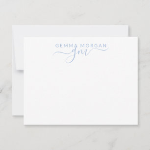Enkel minimal Pastel Blue Namn-skript - initialt Anteckningskort
