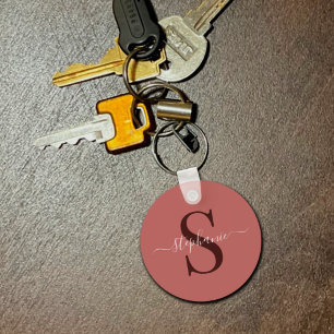 Enkel minimal röd monogram första Namn Nyckelring