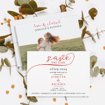 Enkel minimal röd skrift med fotovit Bröllop