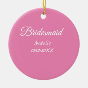 Enkel minimal rosa brudtärna lägg till namn år tex julgransprydnad keramik