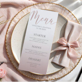 Enkel Minimal Rosa Guld Bröllopsmiddagsmeny Meny