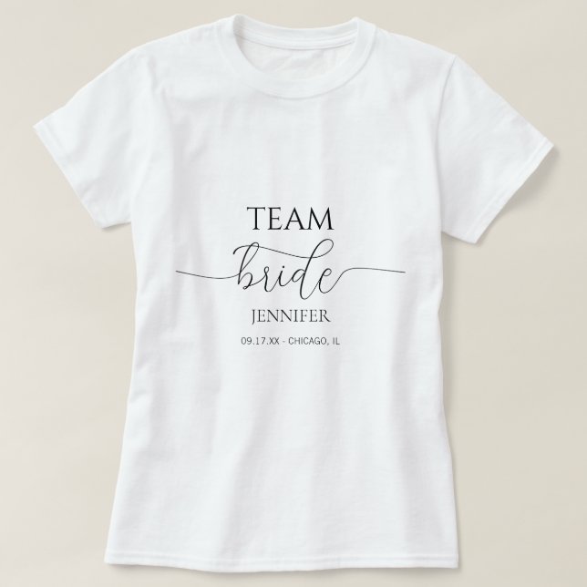 Enkel Minimal Skript Bröllopsfest Team Brud T Shirt (Design framsida)