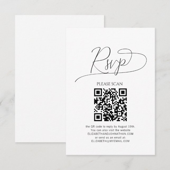 Enkel Minimal Skript QR-kod Bröllops RSVP OSA Kort (Fram/baksida)