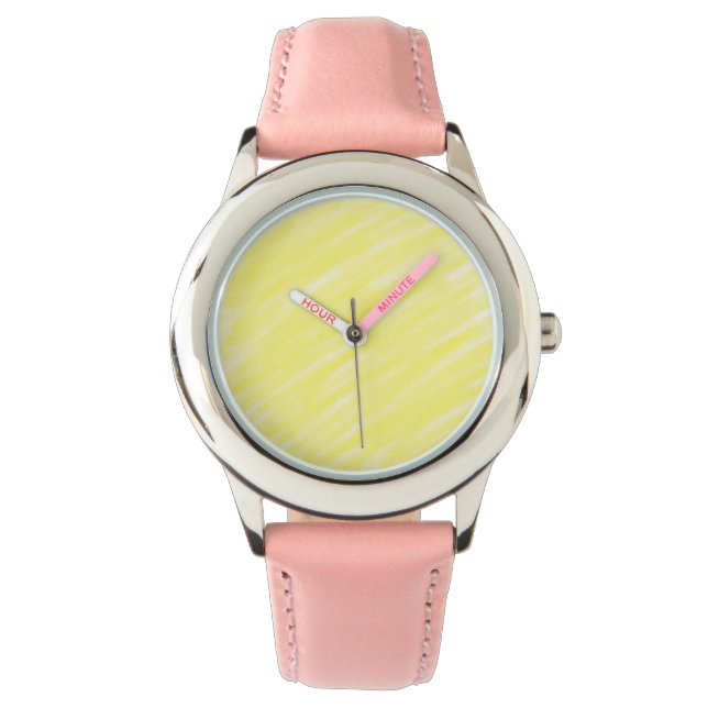 enkel minimal solid färg anpassad gul pastell anno armbandsur (Framsida)