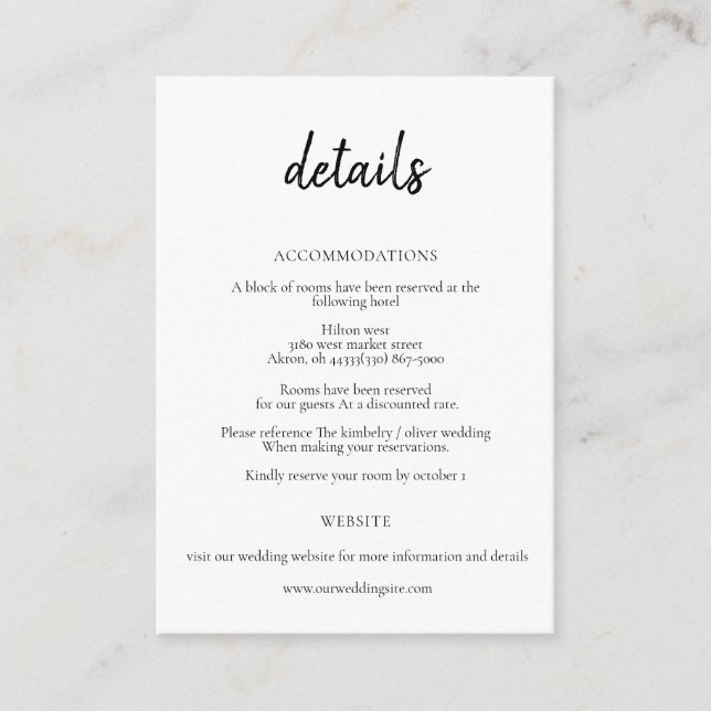 Enkel minimal svart och vit kalligrafi tilläggskort (Framsida)