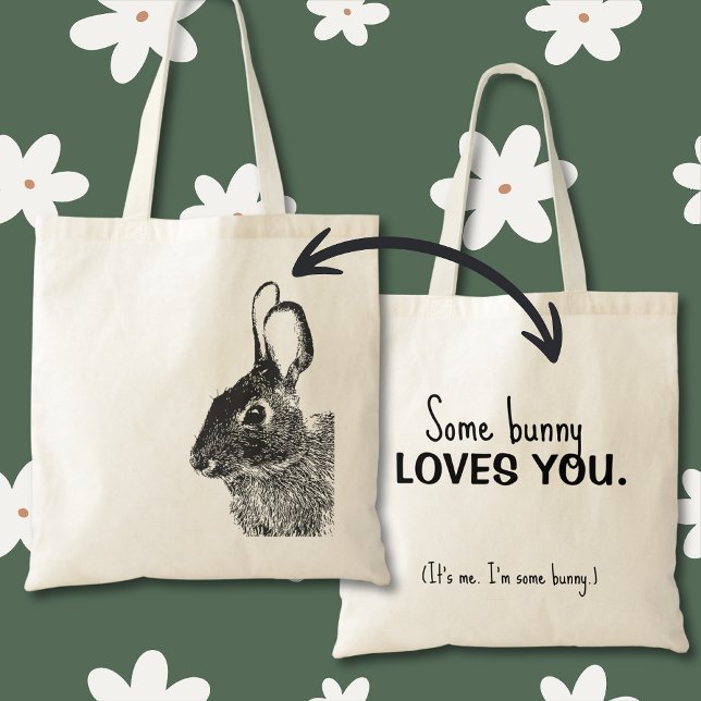 Enkel minimal svart Påskhare Tygkasse (Stamped black rabbit "some bunny loves you" bunny bag is a great plastic-free alternative.)