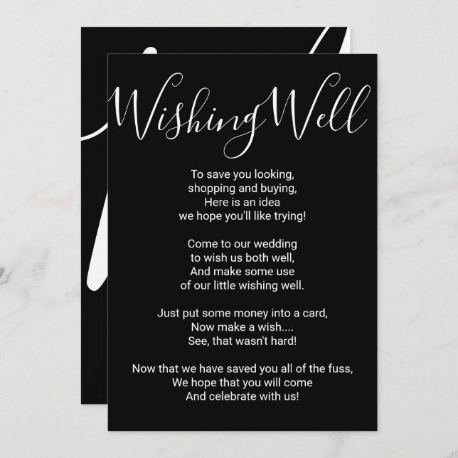 Enkel Minimal Svart Vit Typografi Önskebrunn Inbjudningar (Fram/baksida)