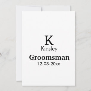 ENKEL MINIMAL tillägg ditt namn anpassad groomsman Inbjudningar