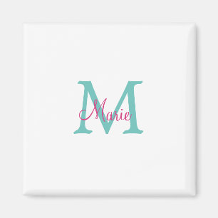 enkel minimal tillägg namn monogram grön rosa blå magnet